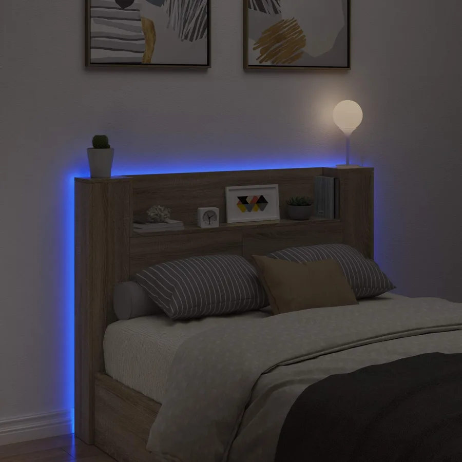 Cabinet de Tête de Lit avec LED Sonoma 140 x 16,5 x 103,5 cm - 4