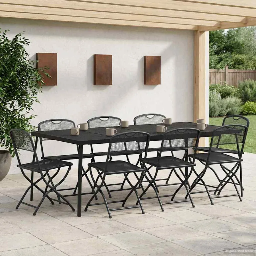 Ensemble de meubles d'extérieur 9 pcs Anthracite Fer et Acier
