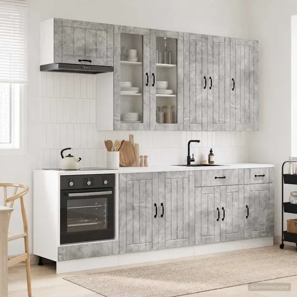 Unité de cuisine LUCCA 8 pcs Gris béton Bois d'ingénierie
