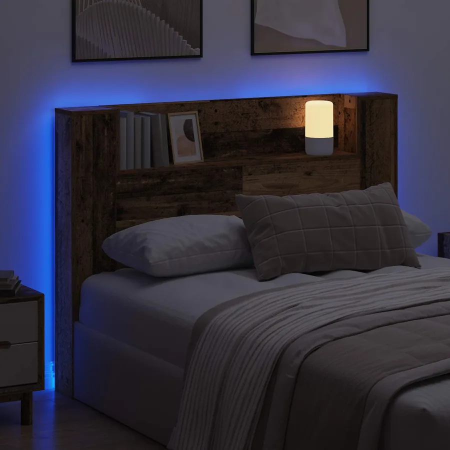 Cabinet de Tête de Lit avec LED Bois ancien Bois d'ingénierie - 4