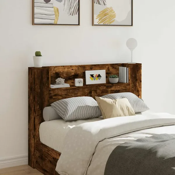 Cabinet de Tête de Lit avec LED Chêne Fumé Bois d'ingénierie