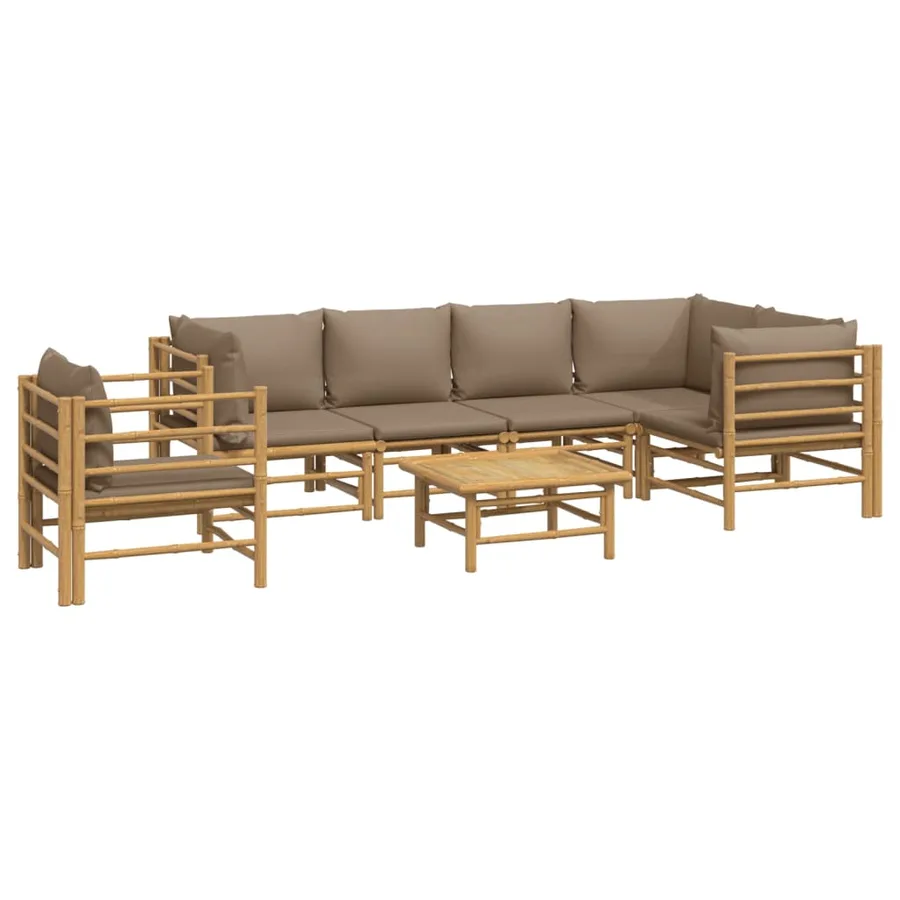 Salon de jardin 7 pcs avec coussins taupe bambou - 3
