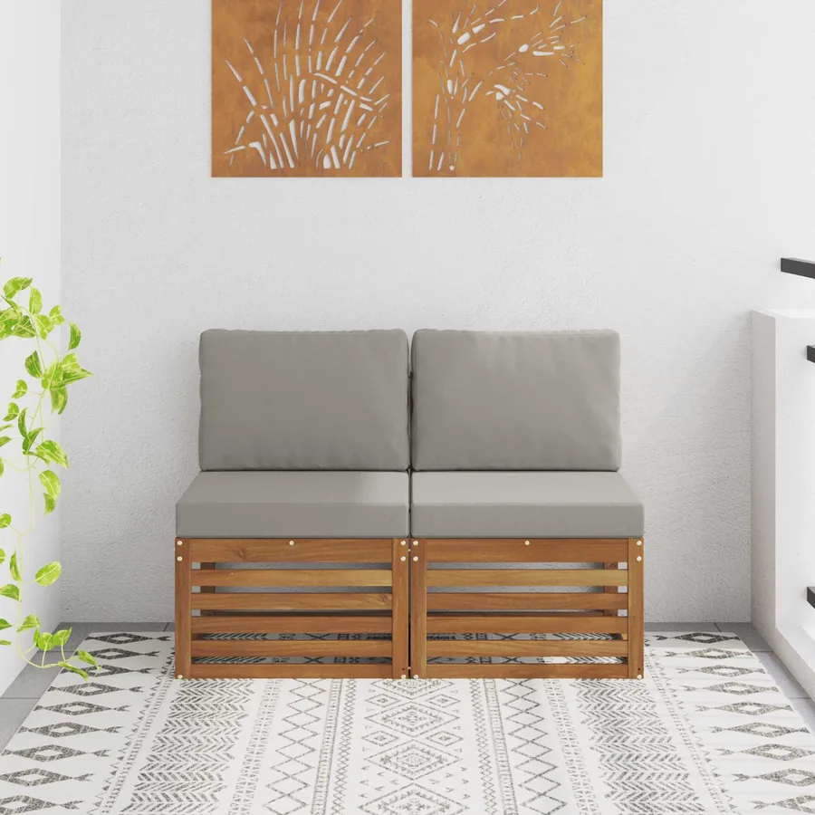 2 Pièce Sofa de milieu extérieur Bois d'Acacia Massif Naturel
