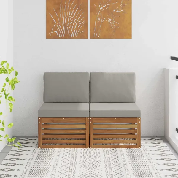 2 Pièce Sofa de milieu extérieur Bois d'Acacia Massif Naturel