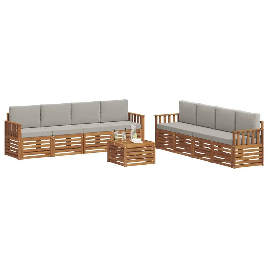 Ensembles de canapés avec coussin 9 pcs Gris Naturel et Clair - 3