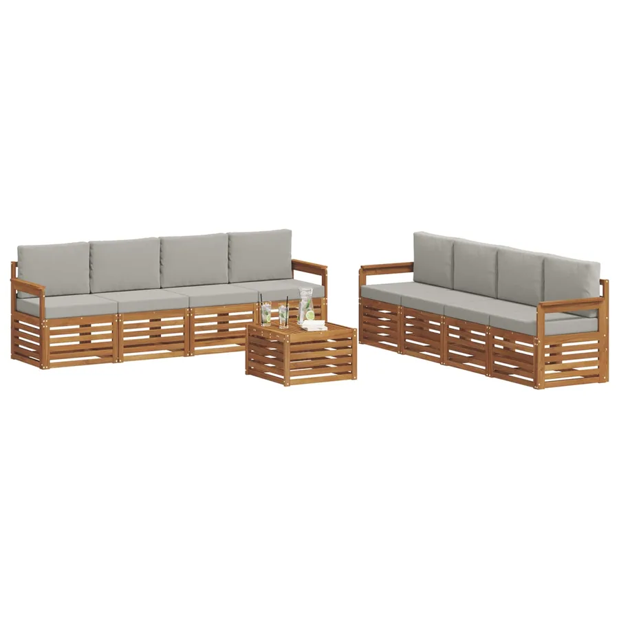 Ensembles de canapés avec coussin 9 pcs Gris Naturel et Clair - 3