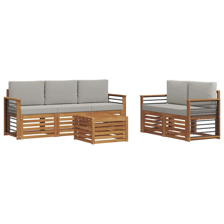 Ensembles de canapés avec coussin 6 pcs Gris Naturel et Clair - 2