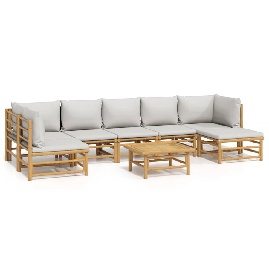 Salon de jardin 8 pcs avec coussins gris clair bambou - 2