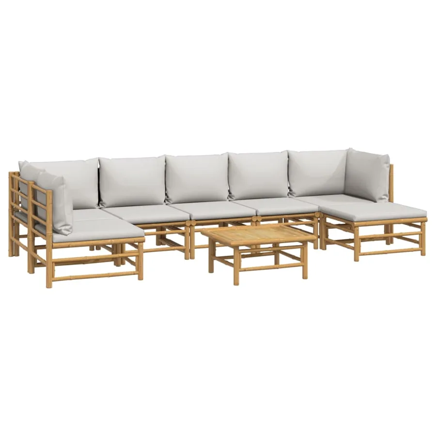 Salon de jardin 8 pcs avec coussins gris clair bambou - 3
