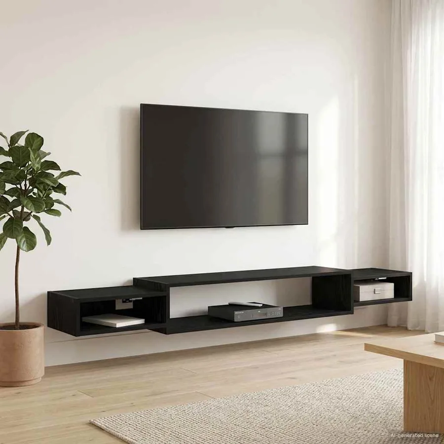 Meuble TV mural Montage mural Chêne noir 220 x 28 x 21 cm - 4