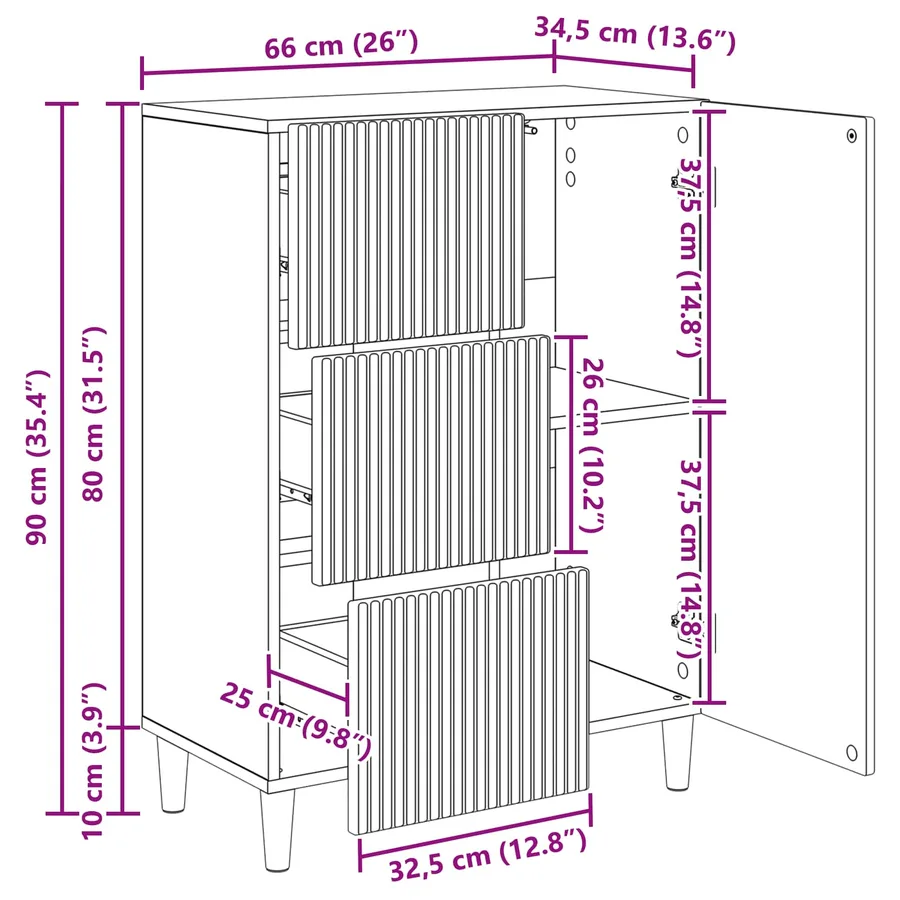 Buffet Blanc 66 x 34,5 x 90 cm Bois d'ingénierie - 12