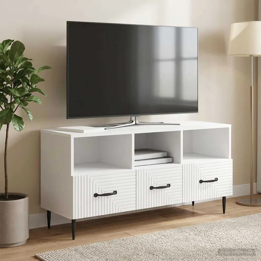 Meuble TV Blanc brillant 102 x 34,5 x 50 cm Bois d'ingénierie