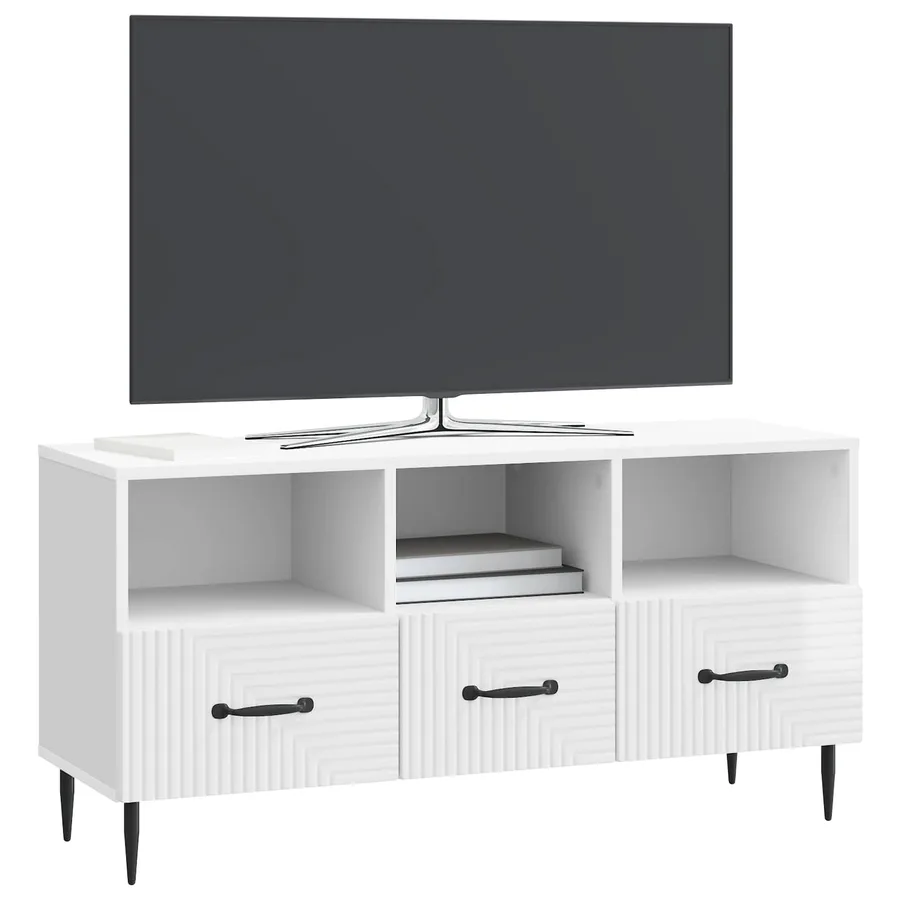 Meuble TV Blanc brillant 102 x 34,5 x 50 cm Bois d'ingénierie - 3