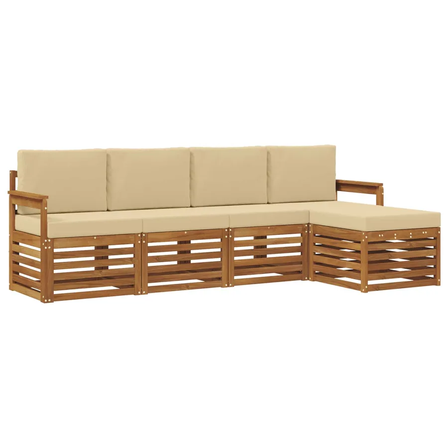 Ensemble de canapés d'extérieur 5 pcs Naturel et Beige - 2