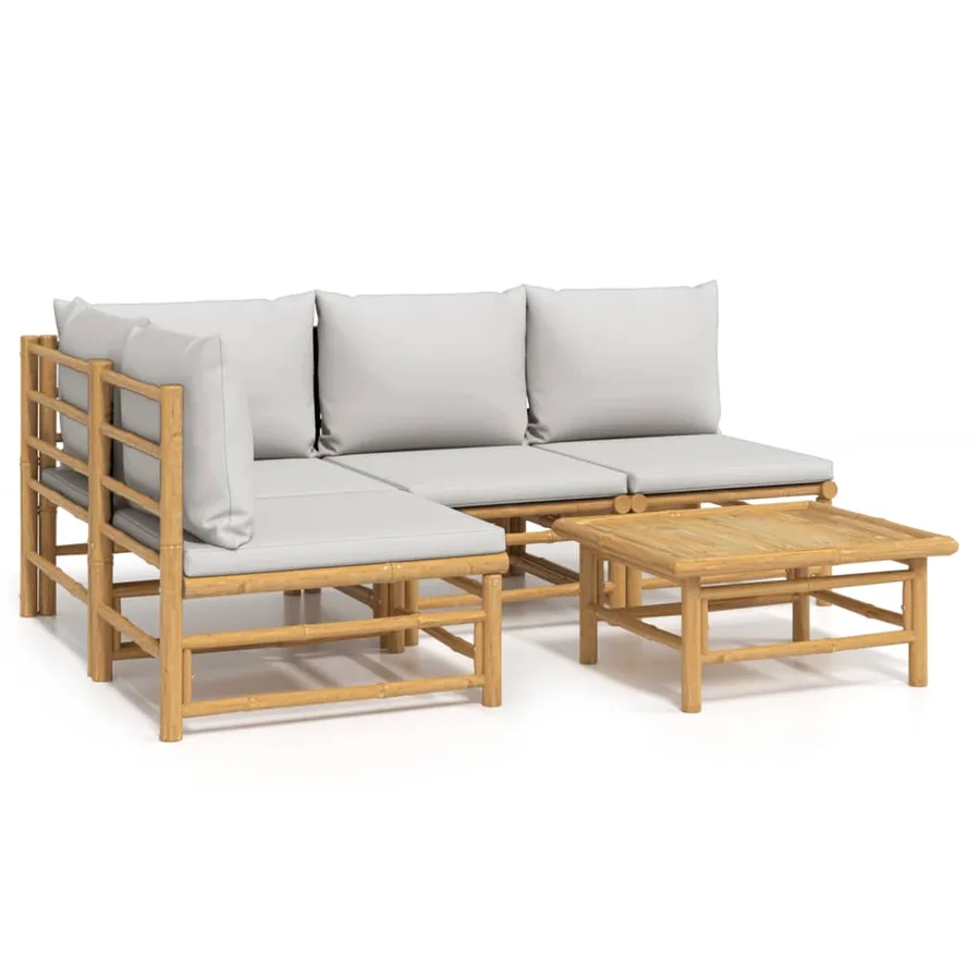 Salon de jardin 5 pcs avec coussins gris clair bambou - 2