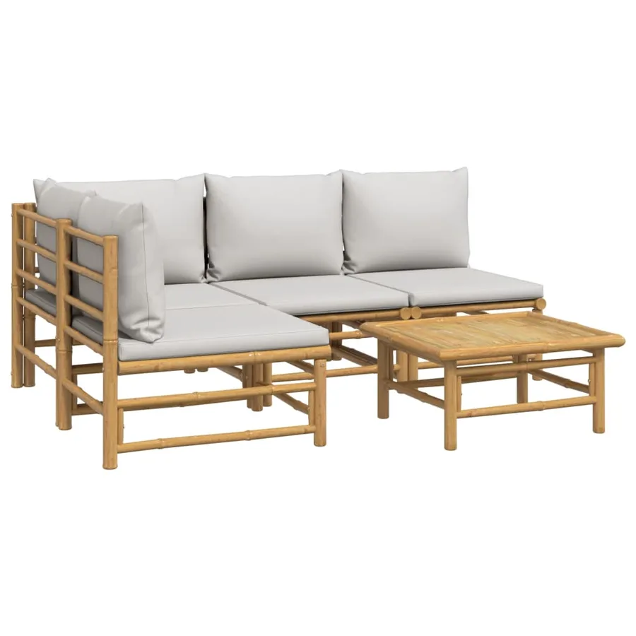 Salon de jardin 5 pcs avec coussins gris clair bambou - 3