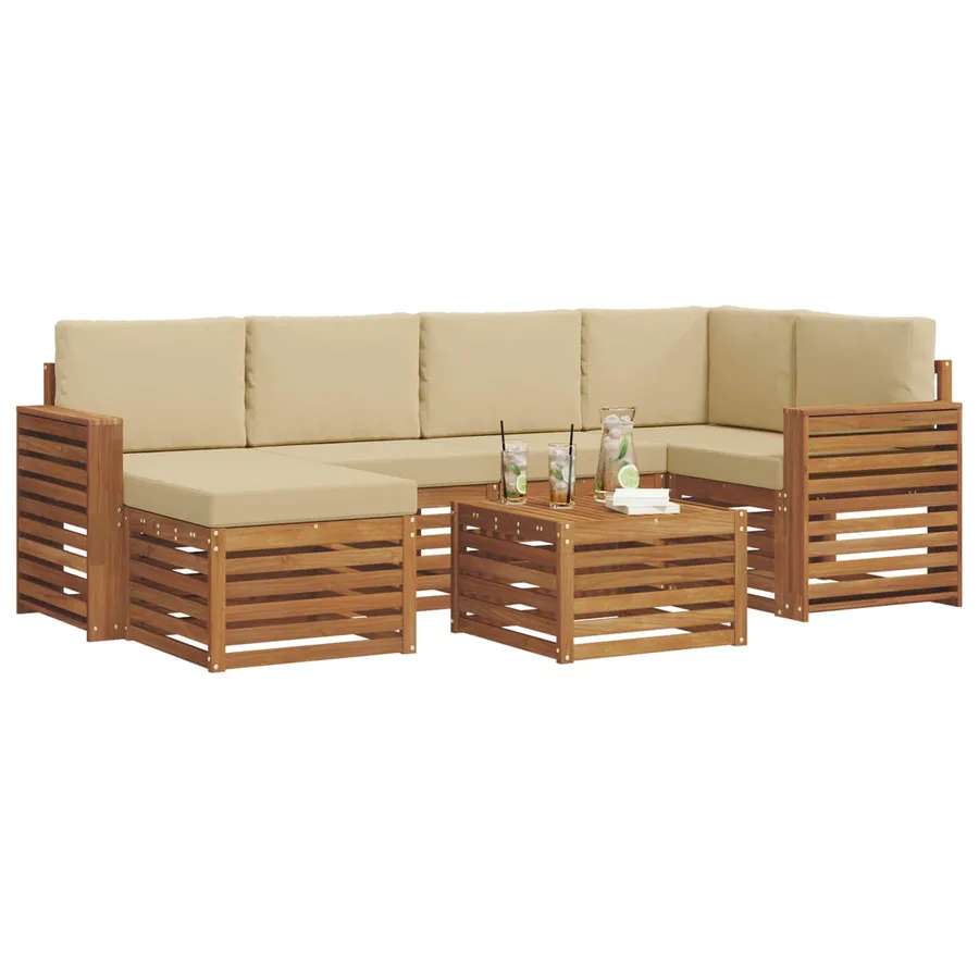 Ensemble de canapé d'angle avec coussin 7 pcs Naturel et Beige - 3