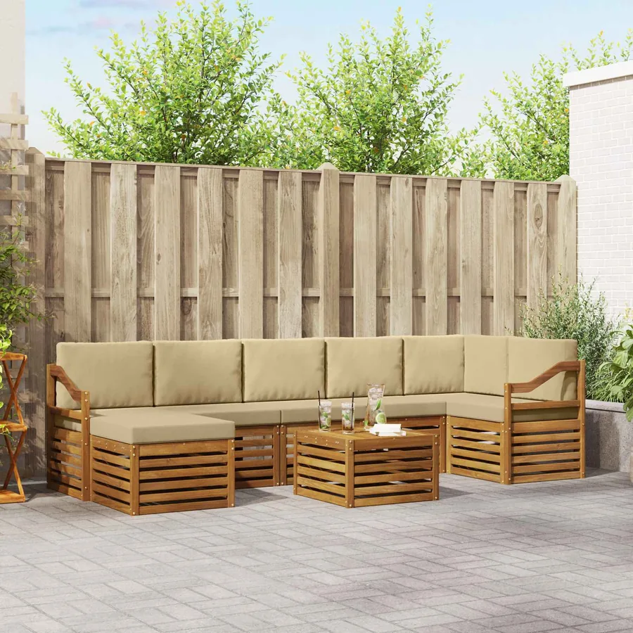 Ensemble de canapés d'extérieur 8 pcs Naturel et Beige