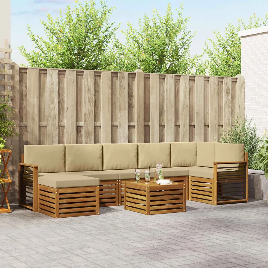 Ensemble de canapés d'extérieur 8 pcs Naturel et Beige