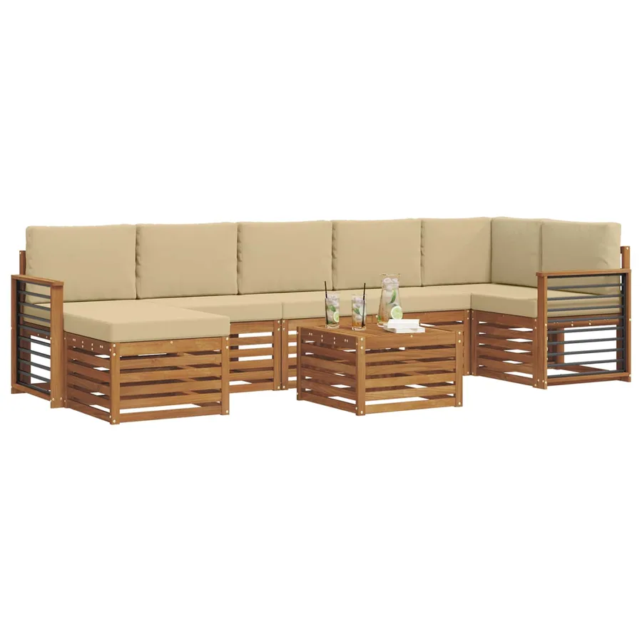 Ensemble de canapés d'extérieur 8 pcs Naturel et Beige - 3