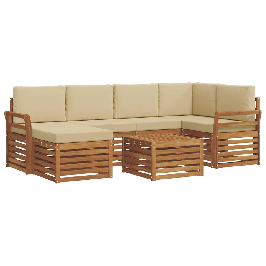 Ensemble de canapé d'angle avec coussin 7 pcs Naturel et Beige - 2