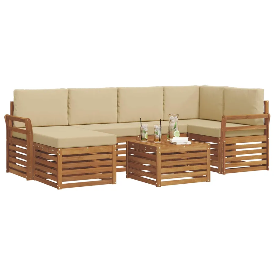 Ensemble de canapé d'angle avec coussin 7 pcs Naturel et Beige - 3