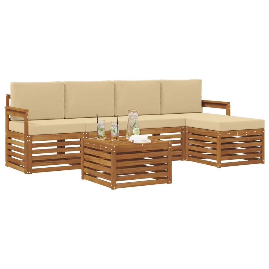 Ensemble de canapés d'extérieur 6 pcs Naturel et Beige - 3