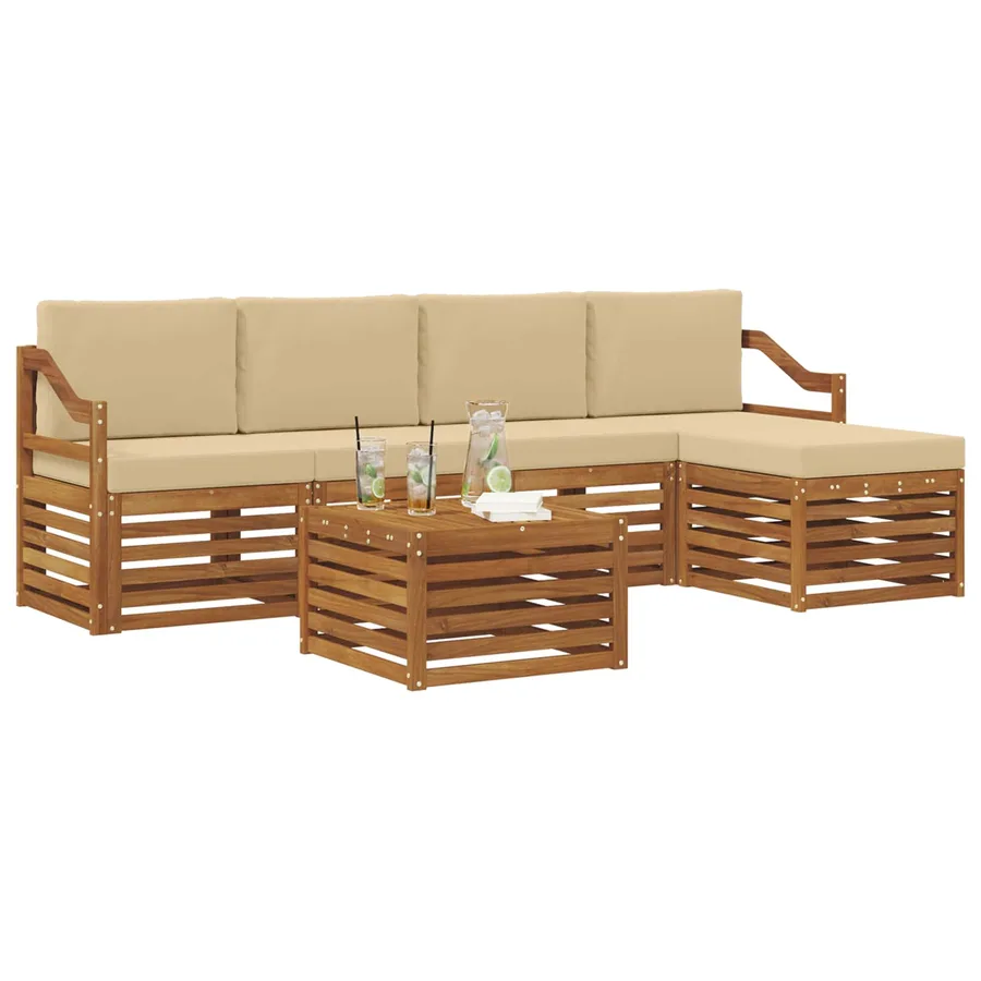 Ensemble de canapés d'extérieur 6 pcs Naturel et Beige - 3