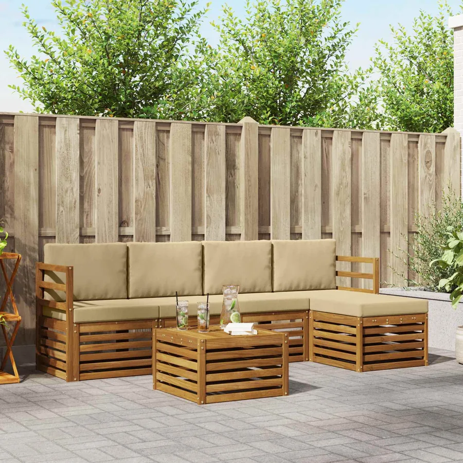 Ensemble de canapés d'extérieur 6 pcs Naturel et Beige