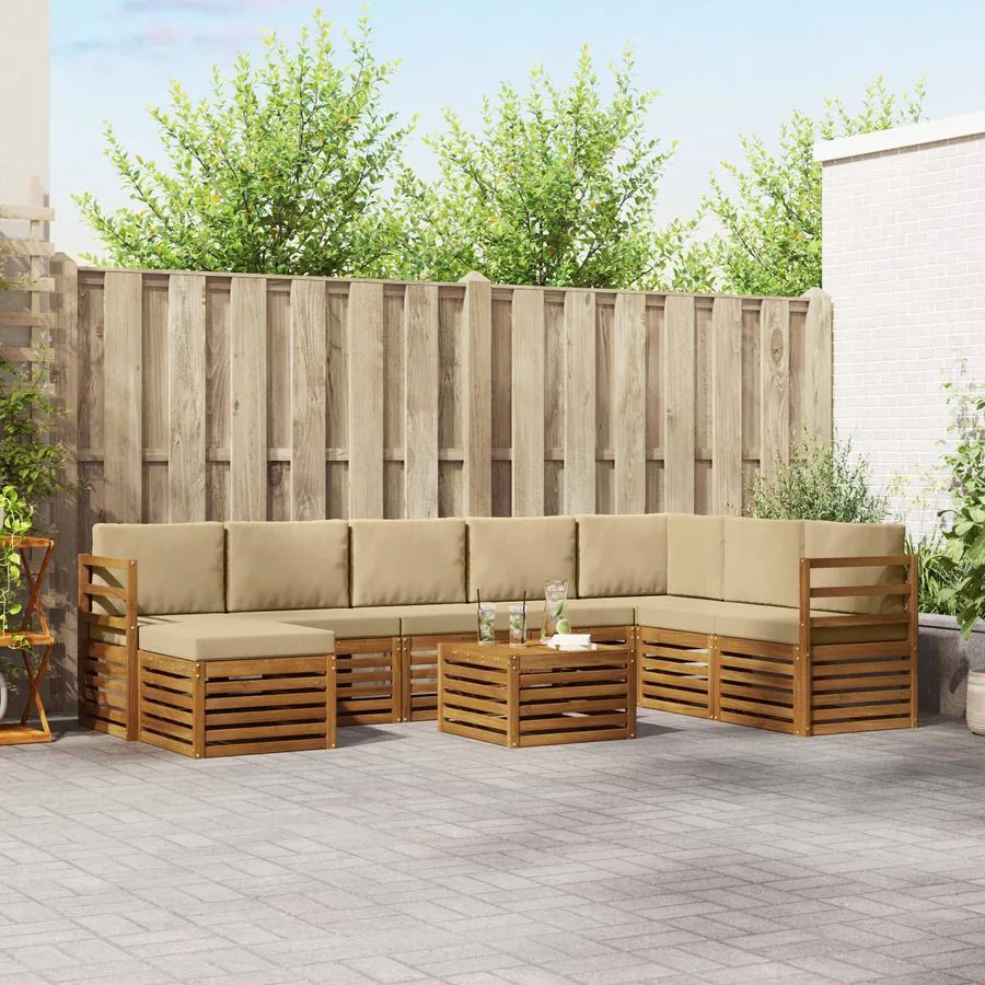 Ensemble de canapés d'extérieur 9 pcs Naturel et Beige