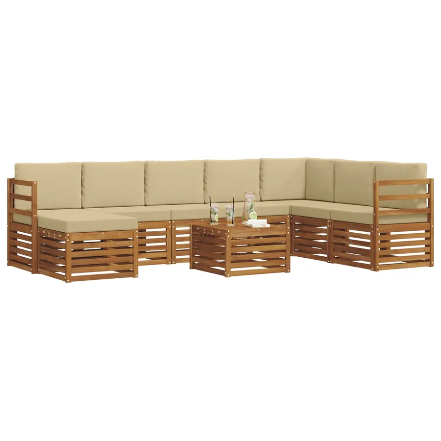 Ensemble de canapés d'extérieur 9 pcs Naturel et Beige - 3
