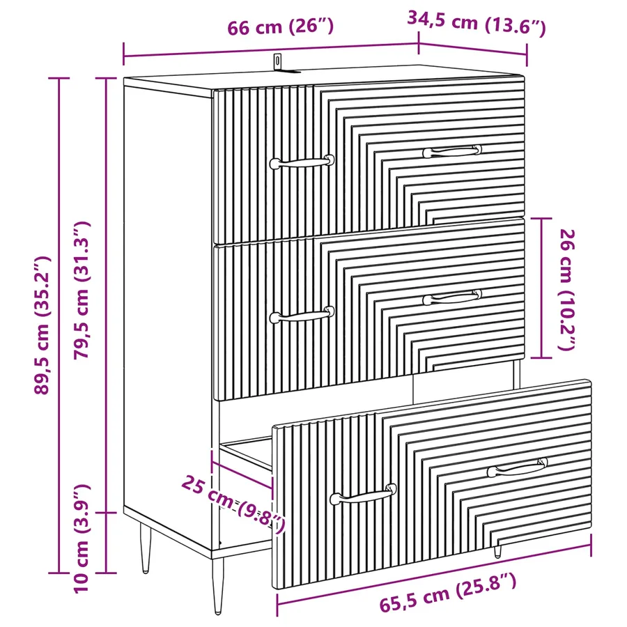 Armoire à tiroirs Blanc brillant 66 x 34,5 x 89,5 cm - 12