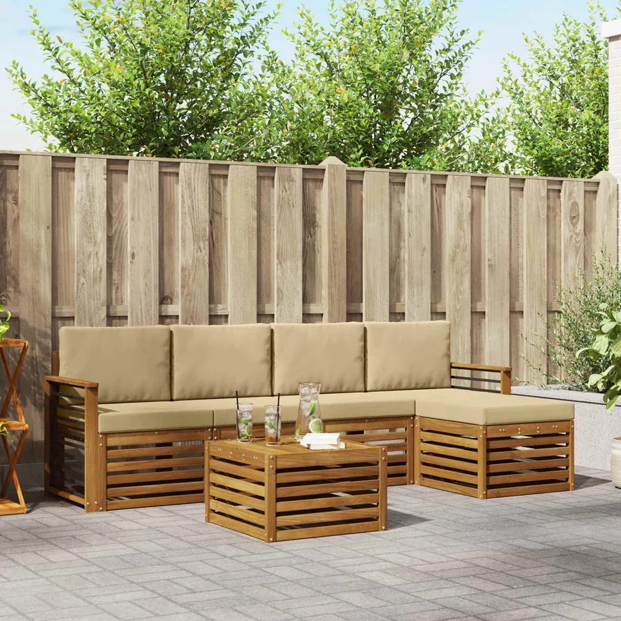 Ensemble de canapés d'extérieur 6 pcs Naturel et Beige