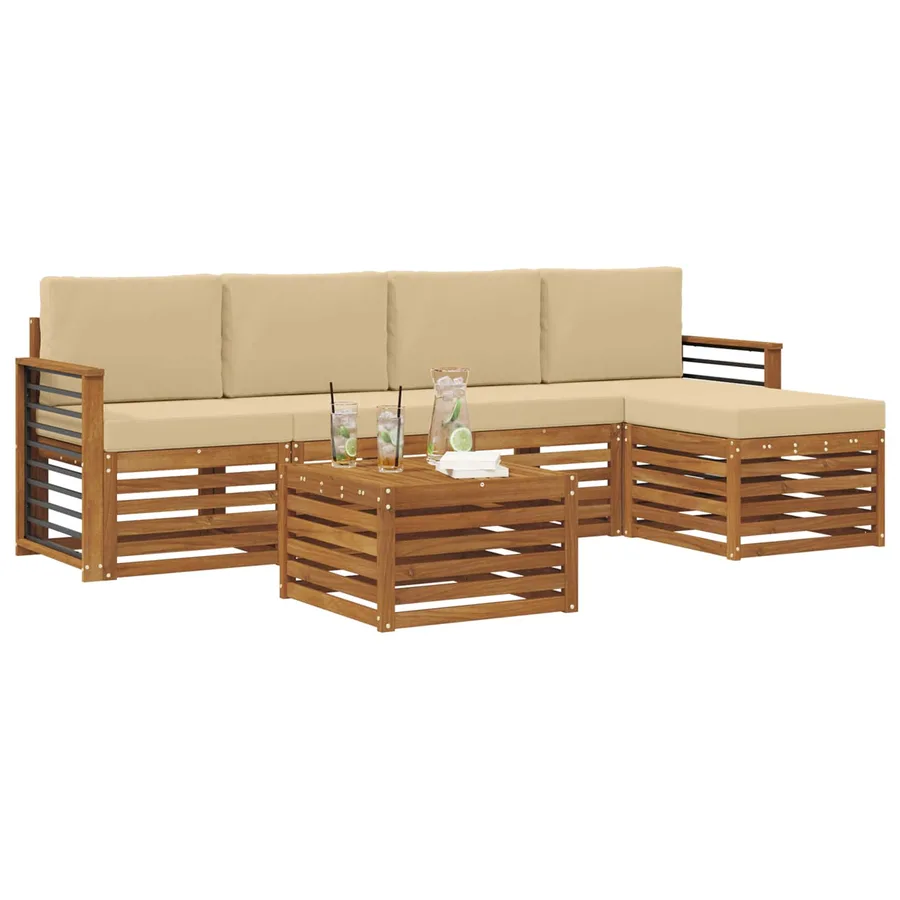 Ensemble de canapés d'extérieur 6 pcs Naturel et Beige - 3