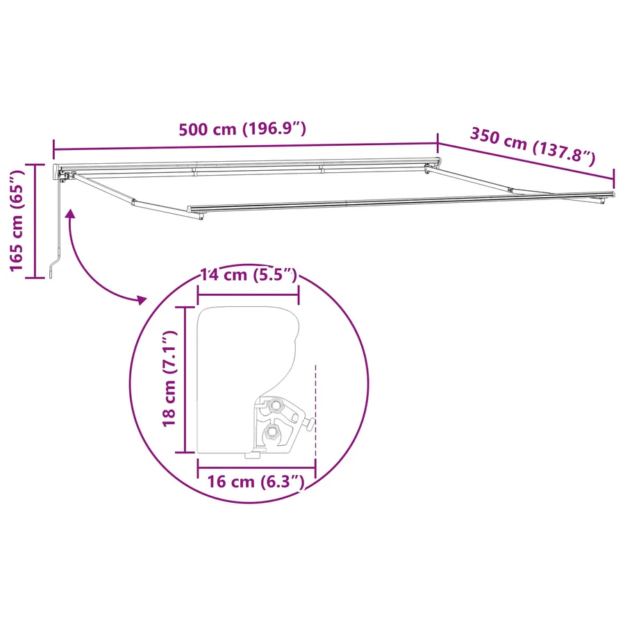 Auvent rétractable manuel Jaune et Orange 5 × 3,5 m - 10