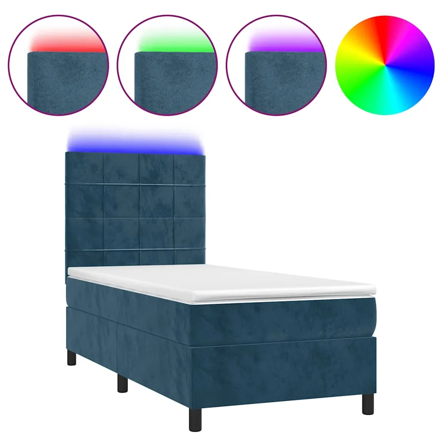 Sommier à lattes de lit matelas et LED Bleu foncé 100x200 cm - 2