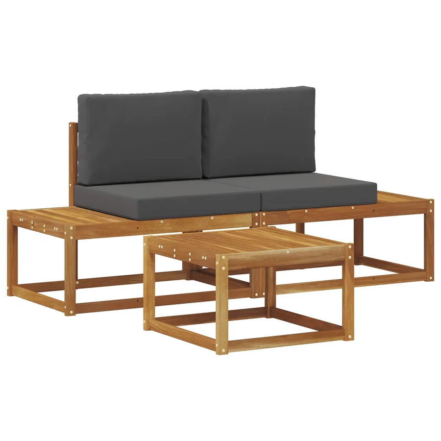 Ensemble de canapés d'extérieur avec coussin 3 pcs Naturel - 2