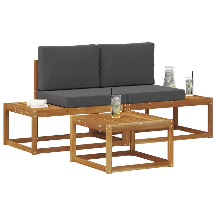 Ensemble de canapés d'extérieur avec coussin 3 pcs Naturel - 3