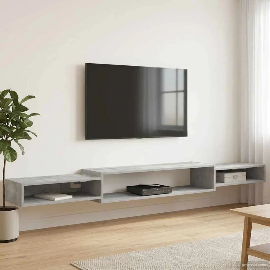 Meuble TV mural Montage mural Gris béton 220 x 28 x 21 cm - 4
