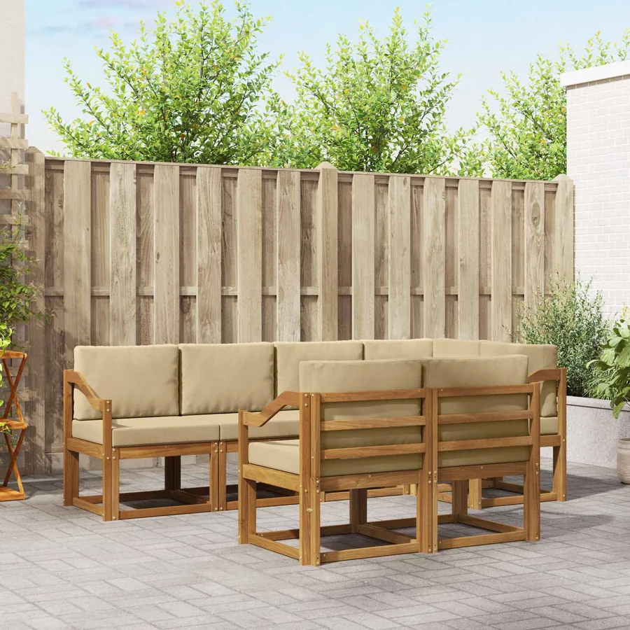 Ensemble de canapés d'extérieur 7 pcs Naturel et Beige