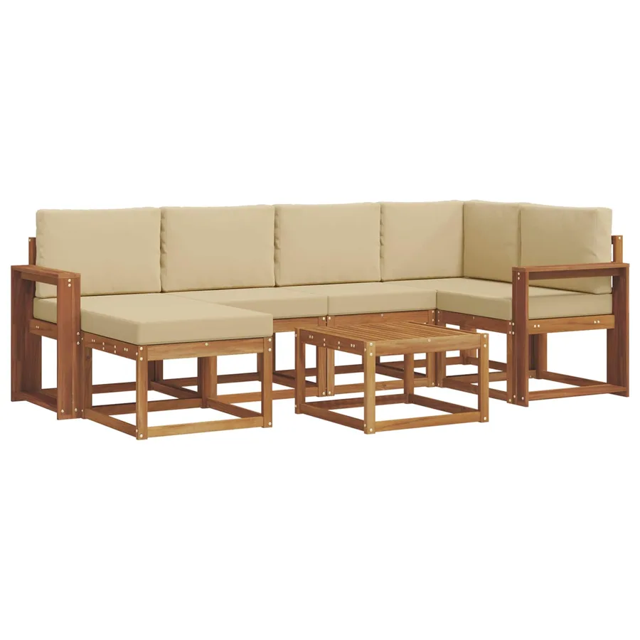 Ensemble de canapés d'extérieur 7 pcs Naturel et Beige - 2