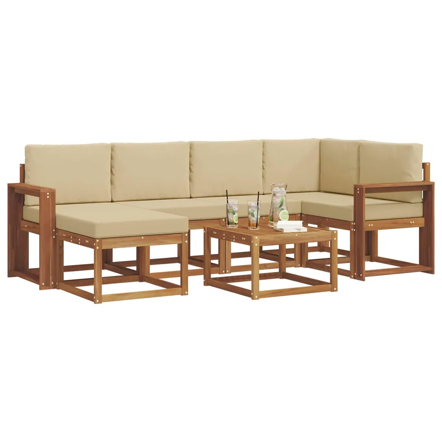 Ensemble de canapés d'extérieur 7 pcs Naturel et Beige - 3