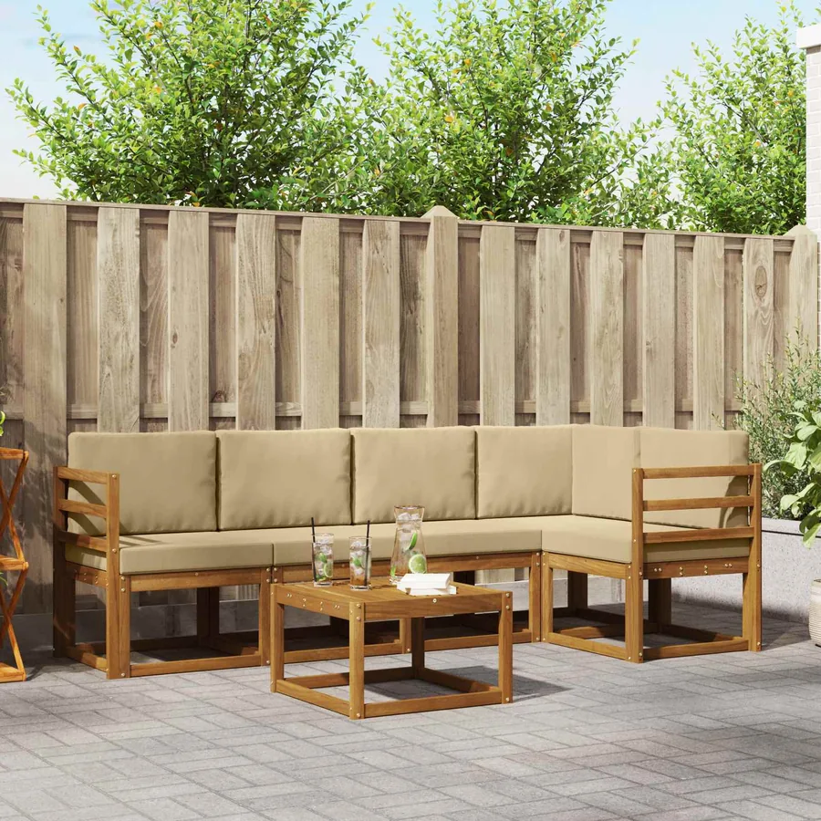 Ensemble de canapés d'extérieur 6 pcs Naturel et Beige