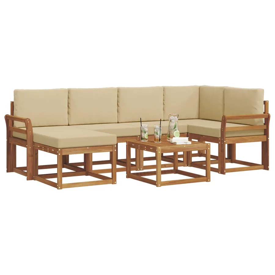 Ensemble de canapés d'extérieur 7 pcs Naturel et Beige - 3