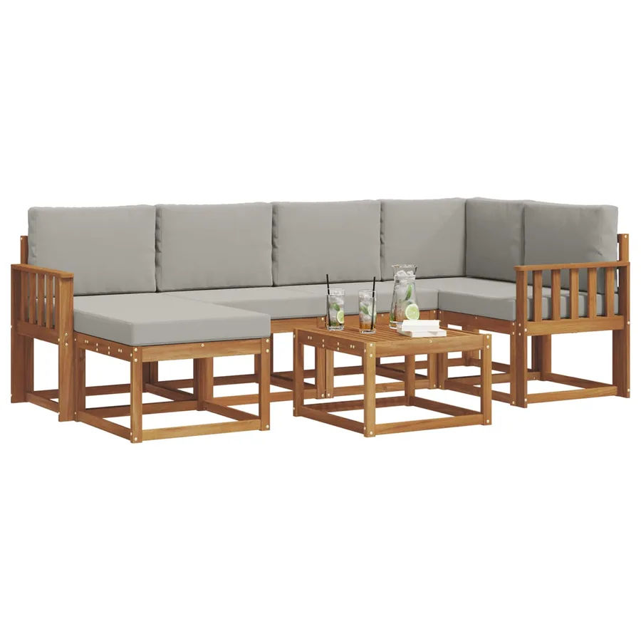 Ensemble de canapés d'extérieur 7 pcs Gris Naturel et Clair - 3