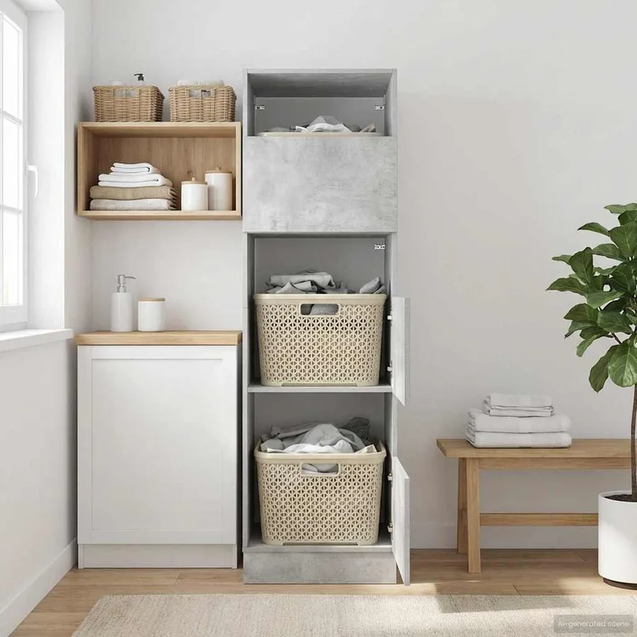 Armoire à Laver Béton 50 x 68 x 162 cm Bois d'ingénierie - 4