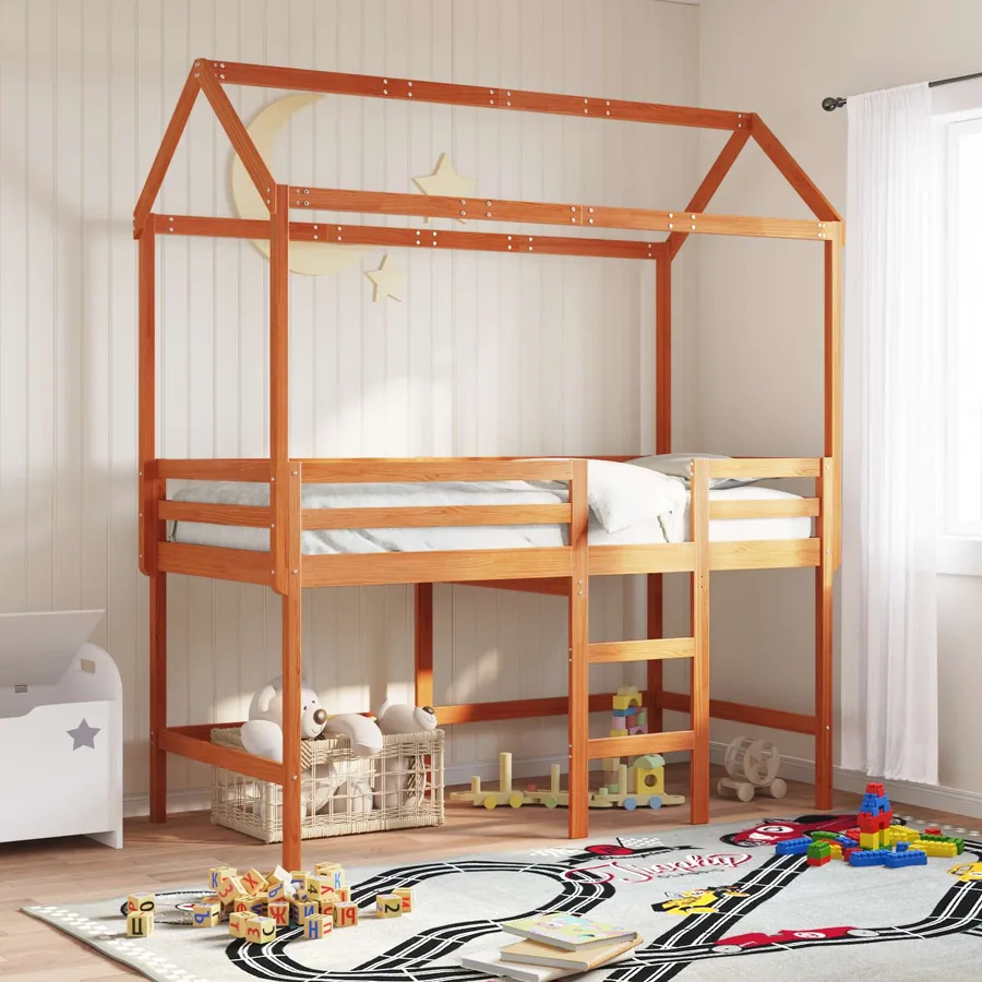 Cadre de lit mezzanine Brun Ciré 90 x 190 cm Pin massif