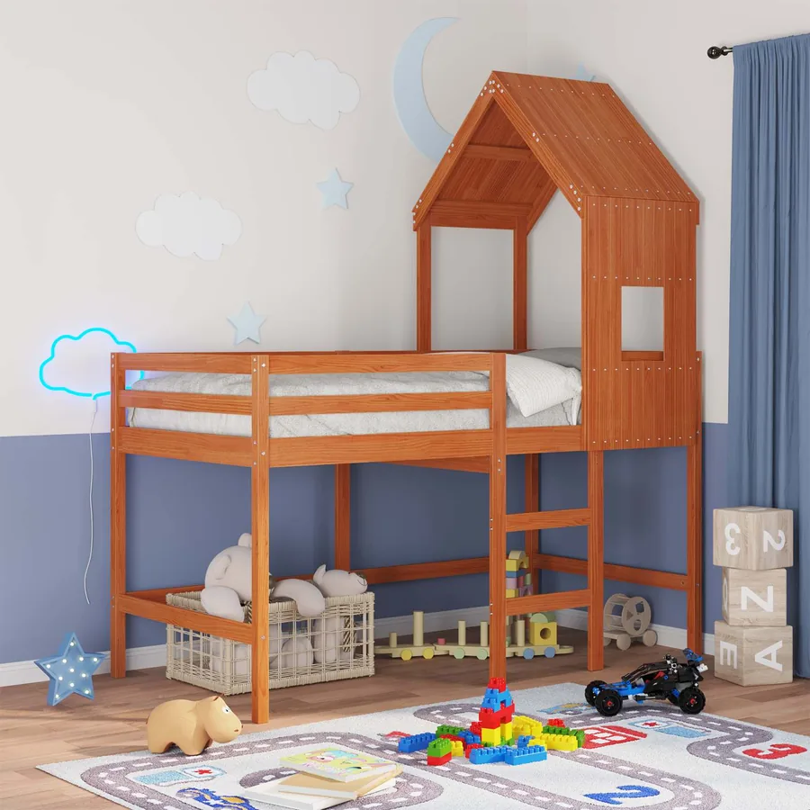 Cadre de lit mezzanine Brun Ciré 90 x 190 cm Pin massif