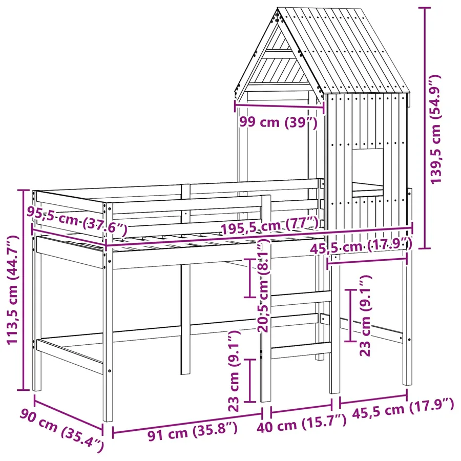 Cadre de lit mezzanine Brun Ciré 90 x 190 cm Pin massif - 12
