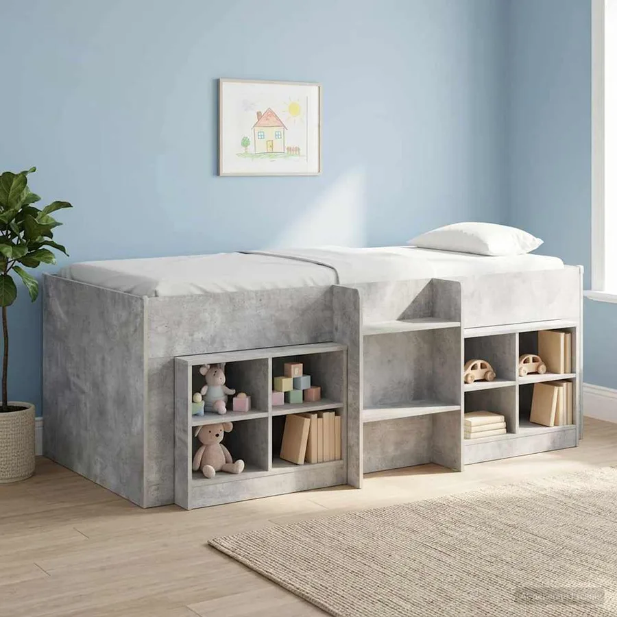 Armoire de lit avec étagère 2 pcs Gris béton 66 x 33 x 48 cm - 3